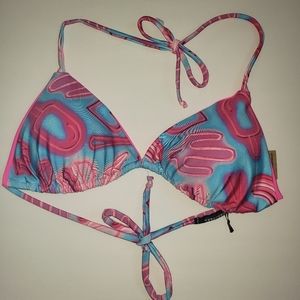 NWT padded neon pink and blue Swim top sz Small